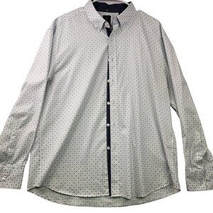 Michael Strahan Mens Slim Fit XL Button-Up Long Sleeve Shirt Blue White